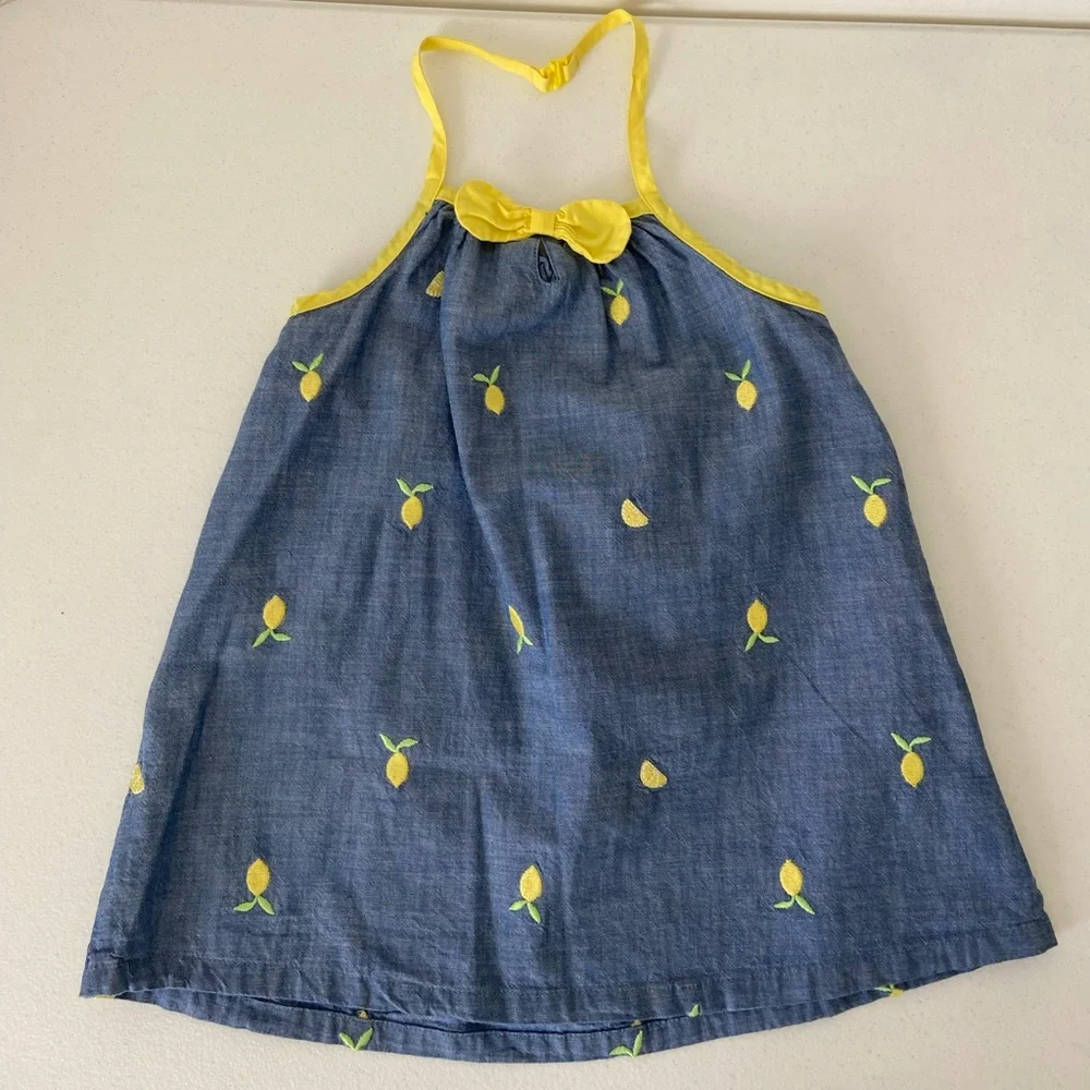 EUC‎ | Gymboree girl’s embroidered lemon halter summer denim loose top — size 10